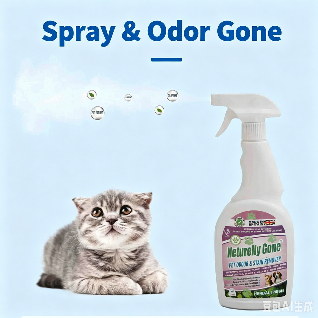 Biological enzyme deodorizer spray for pets - dogs and cats - disinfectant, sterilizer and deodorizer, powerful tool, urea