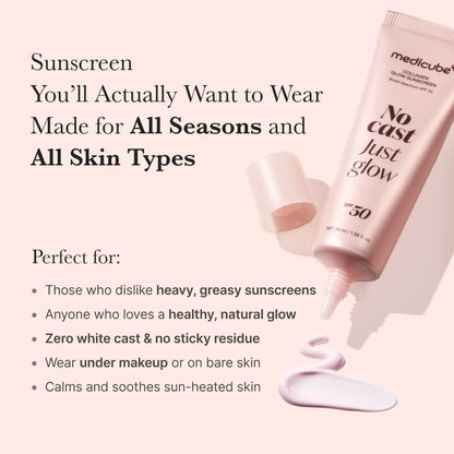 No Cast Just Glow Collagen Sunscreen | SPF 50 Broad Spectrum Face Sunscreen | Lightweight, Non-Sticky, Hydrating Formula | No White Cast or Residue | Peptide, Cica for Soothing & Natural Glow