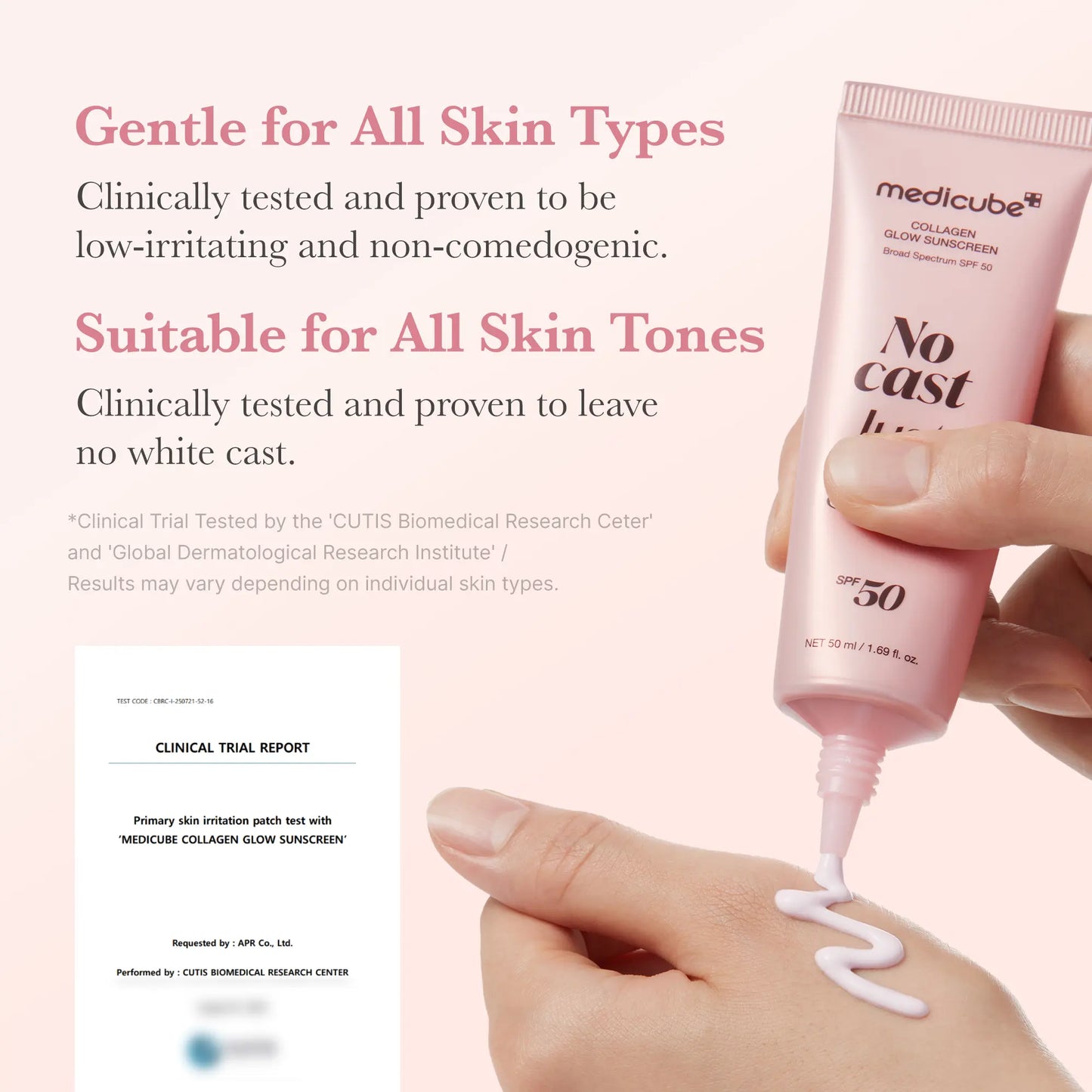No Cast Just Glow Collagen Sunscreen | SPF 50 Broad Spectrum Face Sunscreen | Lightweight, Non-Sticky, Hydrating Formula | No White Cast or Residue | Peptide, Cica for Soothing & Natural Glow